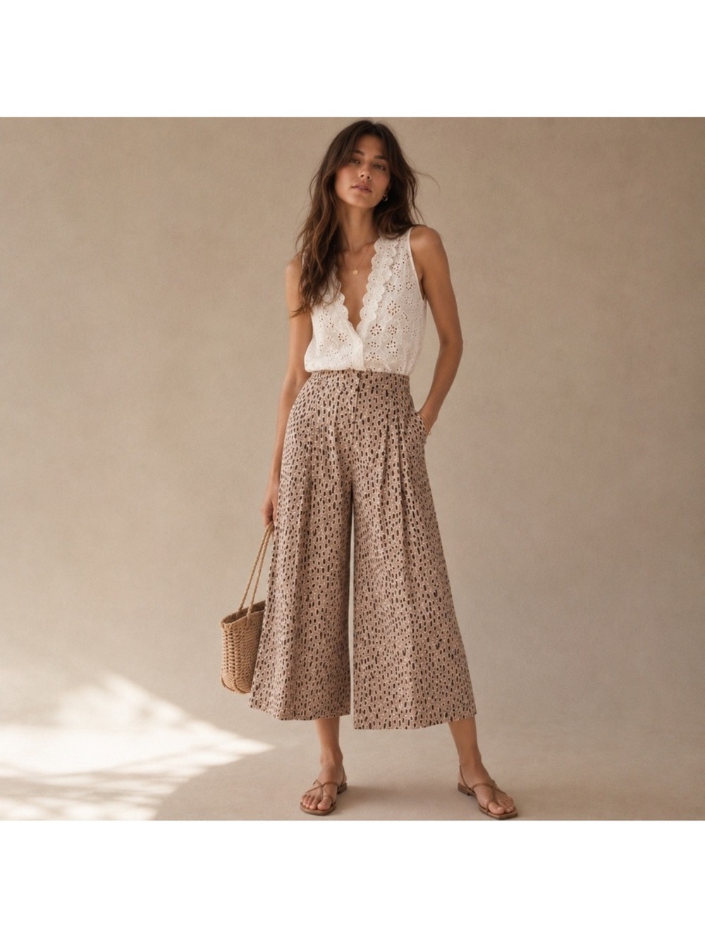 Anthropologie Pleated Wide Leg Cropped Isobel Pants Sz S
